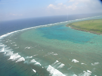 サンゴ礁のリーフは天然の防波堤（環境省提供）