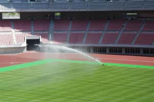 新潟スタジアムでは、雨水を芝生への散水などに利用（写真はHPより転載）