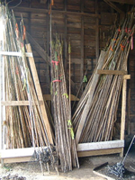 ヌートリア捕獲用のワナ。竹ざおの先に金属製のワナがついている